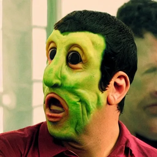 Image similar to “ adam sandler wearing a horrifying flesh mask! ”