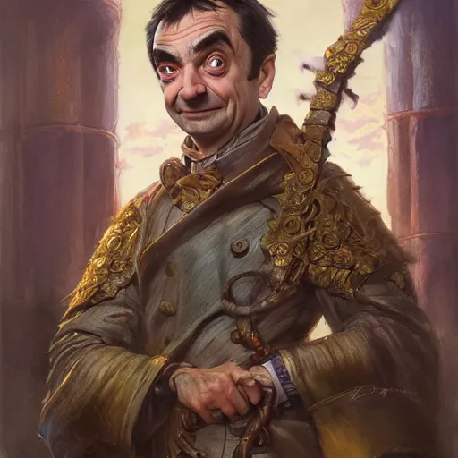 Image similar to Mr Bean as a fantasy D&D character, portrait art by Donato Giancola and Bayard Wu, digital art, trending on artstation, 4k