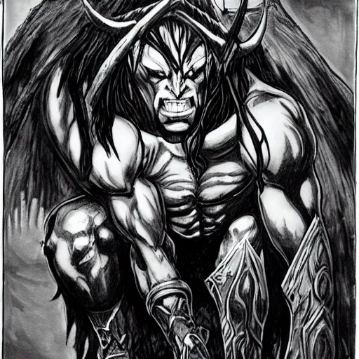 Prompt: illidan stormrage engraving, ink, black and white