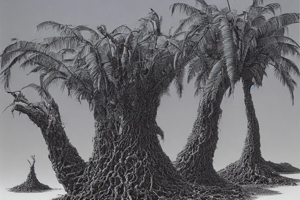 Prompt: a huge palm poking out of the ground, wayne barlowe.