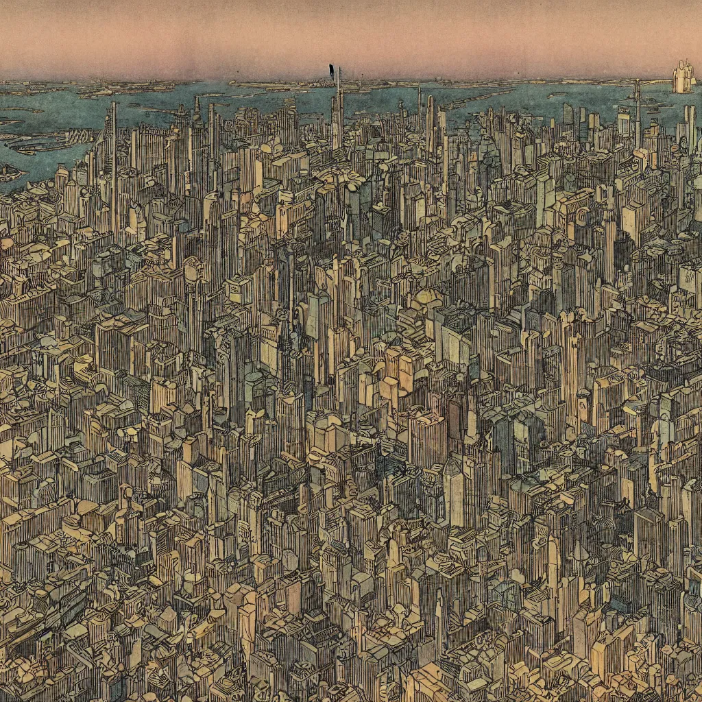 Image similar to highly detailed illustration of the milwaukee skyline, by edmund dulac, loish, and android jones, scans from museum collection