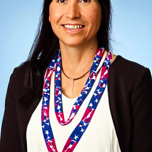 Image similar to official portrait of the united states president, 2024. she is a 38 year old native american woman. photograph