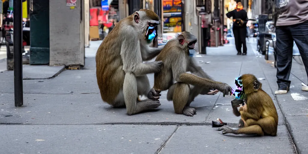 Image similar to a super high-resolution photo of a monkey playing the piano in the busy New York street