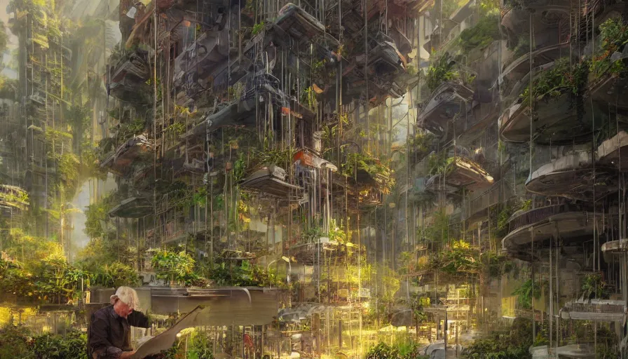 Prompt: craig mullins and ghibli digital illustration organized solarpunk tall vertical farms, scifi hydroponics, colorful, unreal engine, hyper realism, realistic shading, cinematic composition, realistic render, octane render, detailed textures, photorealistic, wide shot