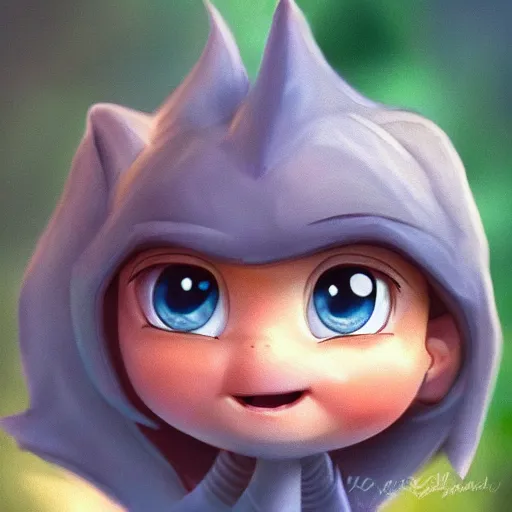 Image similar to very very very very cute chibi baby dragon, portrait, pixar style, forest background