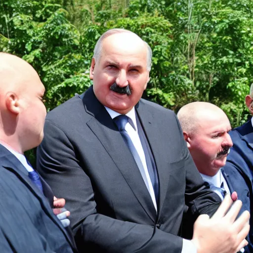 Image similar to Alexander Lukashenko surrounded by Minions