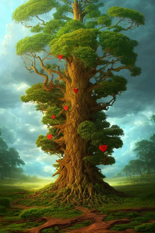 Image similar to a beautiful digital illustration painting of a detailed fantasy tree with a heart carved in the trunk by benoit b. mandelbrot, steven belledin, martin johnson heade, lee madgwick, caspar david friedrich, and david rios ferreira. 8 k resolution trending on artstation concept art digital illustration