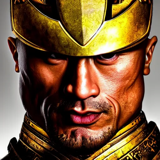 Image similar to asian dwayne johnson as a noble samurai paladin in shining armor, intricate fractal armor, cinematic, studio photography, high detail, ultra high detail, 4 k, hdr, 8 k