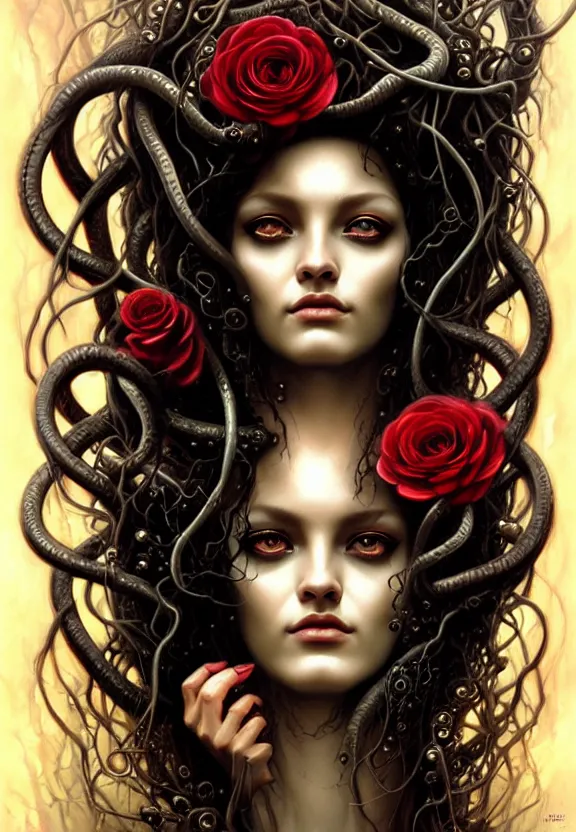 Image similar to , medusa, symmetrical portrait, realistic, full body, black rose, rich detail, by wlop, karol bak photo - grade