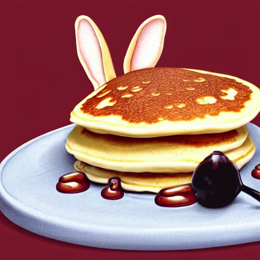 Image similar to a photorealistic photo of a pancake on top of a rabbit\'s head