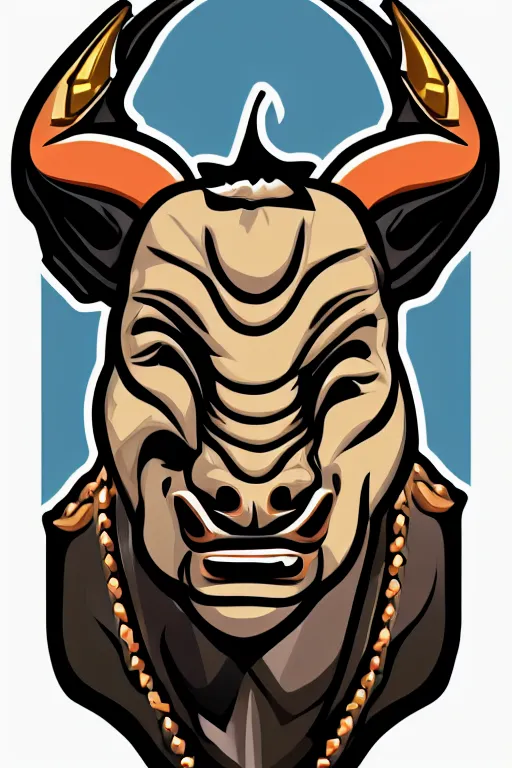 Image similar to A portrait of a bull as evil warlord general, sticker, Anthropomorphized, portrait, highly detailed, colorful, illustration, smooth and clean vector curves, no jagged lines, vector art, smooth