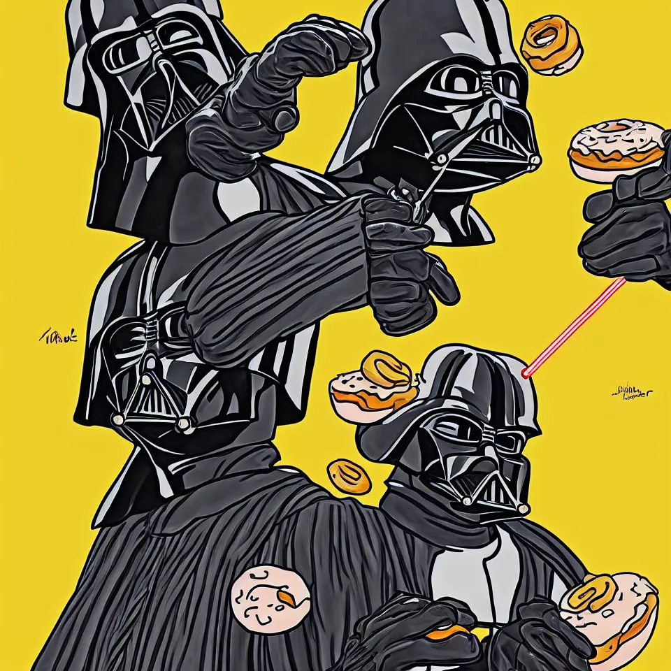 Prompt: darth vader serving donuts in simpsons style art