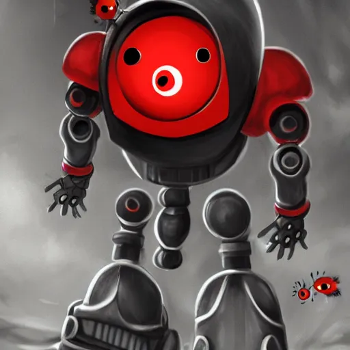 Prompt: ladybug as a robot, fantasy art style, scary atmosphere, nightmare - like dream