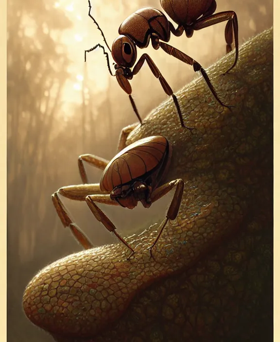 Image similar to intricate earth - toned portrait of a comforting alien insect creature, mottling coloring, adorable, childlike, overgrown environment, ultra realistic, concept art, maximalist, photorealistic, octane render, 8 k, unreal engine. art by christopher marley and artgerm and greg rutkowski and alphonse mucha