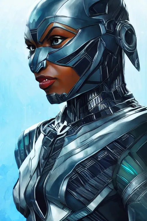 Prompt: art by artgerm, ultra realistic illustration, wakandan warrior in a atlantien style armor, hacknaut cyberpunk, sci - fi, fantasy, intricate, elegant, highly detailed, digital painting, artstation, concept art, smooth, sharp focus, illustration.