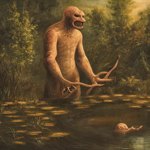 Image similar to a humanoid monster emerging from a pond