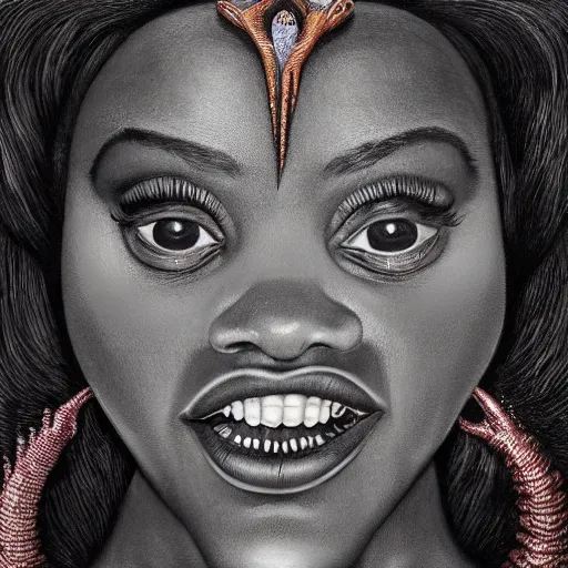 Image similar to Azealia Banks by jacek yerka, alex gray, zdzisław beksiński, dariusz zawadzki, jeffrey smith and h.r. giger, oil on canvas, 8k highly professionally detailed, trending on artstation