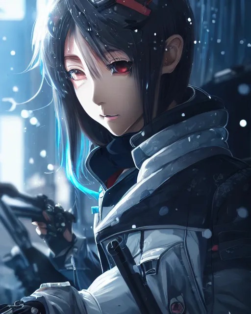 Prompt: a portrait of anime casting ice - ball and shoot it, cyberpunk concept art, trending on artstation, highly detailed, intricate, sharp focus, digital art, 8 k