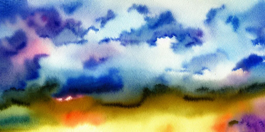 Image similar to beautiful cloudy sky, watercolor painting, immersive, dreamy, blueish, uhd, 8 k, art