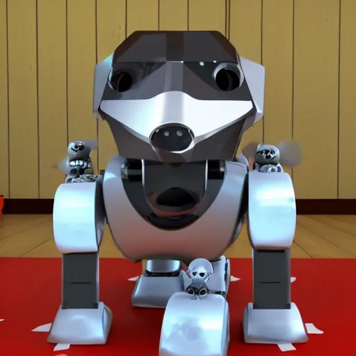 Prompt: robotic bearded collie that's a robot. naptime at kindergarten. digital art, 3 d render, comedy, science fiction, up!
