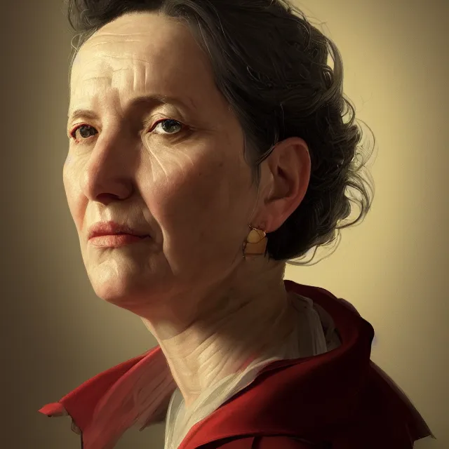 Prompt: portrait of a middle - aged woman, painting, portrait of emily kaldwin, artstation, trending, perfect composition, baroque, octane render, 4 k, intricate lining, by peter paul rubens