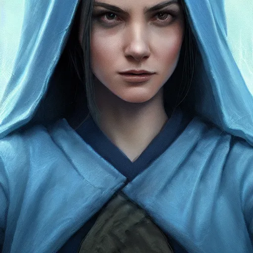 Image similar to portrait, young female high wizard in blue robes, dramatic lighting, cinematic, establishing shot, extremly high detail, photo realistic, cinematic lighting, post processed, concept art, artstation, matte painting, style by eddie mendoza, raphael lacoste, alex ross