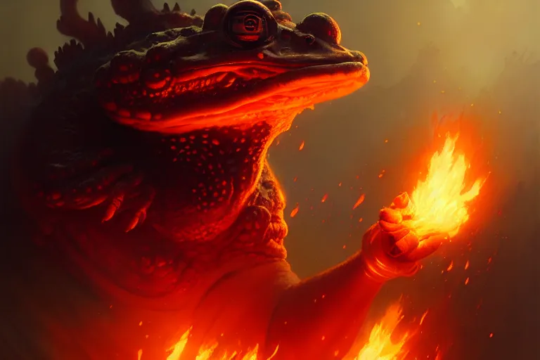 Image similar to fire toad by bayard wu, anna podedworna, gaston bussiere, greg rutkowski