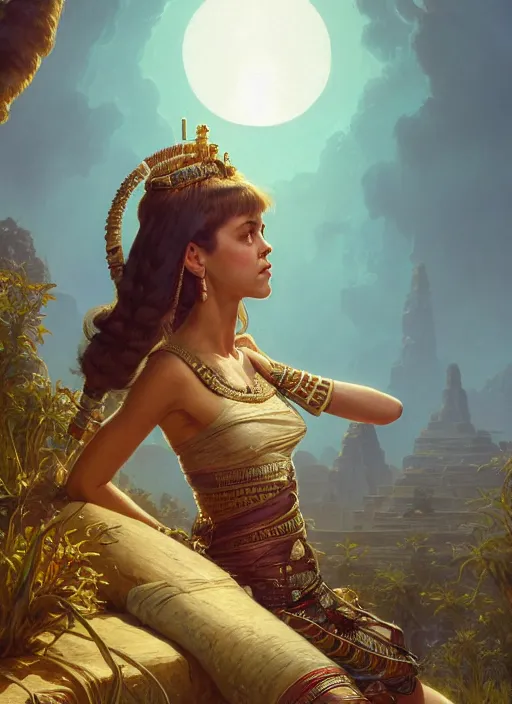 Image similar to highly detailed portrait of young jane fonda as. cleopatra, unreal engine, fantasy art by greg rutkowski, loish, rhads, ferdinand knab, makoto shinkai and lois van baarle, ilya kuvshinov, rossdraws, tom bagshaw, alphonse mucha, global illumination, radiant light, detailed and intricate environment