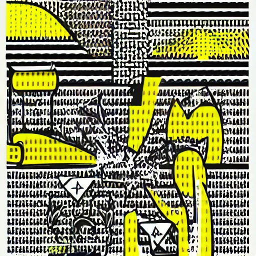 Image similar to detailed digital art of precolombine symbols by roy lichtenstein inspired