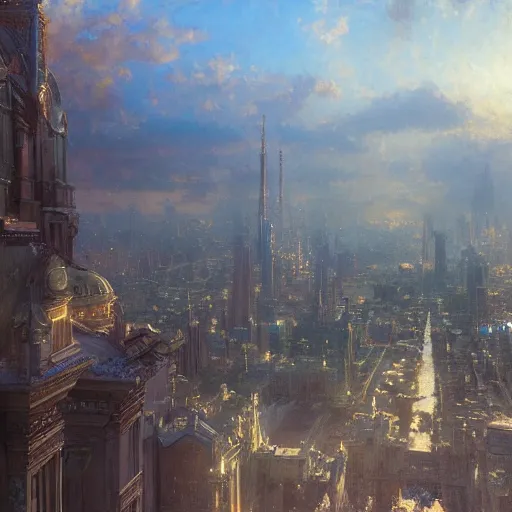 Image similar to detailed cinematic wide shot of world city, ultra realistic, spring light, painting by gaston bussiere, craig mullins, j. c. leyendecker