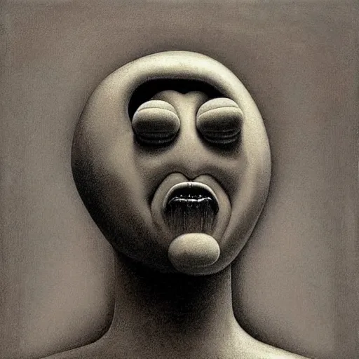 Image similar to Ronald McDonald by Zdzisław Beksiński and H R Giger