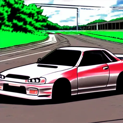 Image similar to nissan gtr r 3 5 in initial d, anime still frame