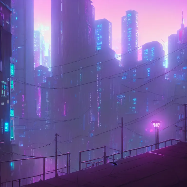 Image similar to city wall in the atmospheric cyberpunk anime film, gouache matte background painting, neon noir, at night with lights, by makoto shinkai, in the anime series ergo proxy, beautiful specular edge highlights and rim lighting