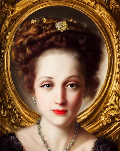 Image similar to close portrait rococo painting of a 1 9 2 0 s beautiful woman at a party in a mansion, strong contrast, unreal engine, hyper realism, realistic shading, cinematic composition, realistic render, octane render, detailed textures, photorealistic, ultrawide shot, 3 5 mm film