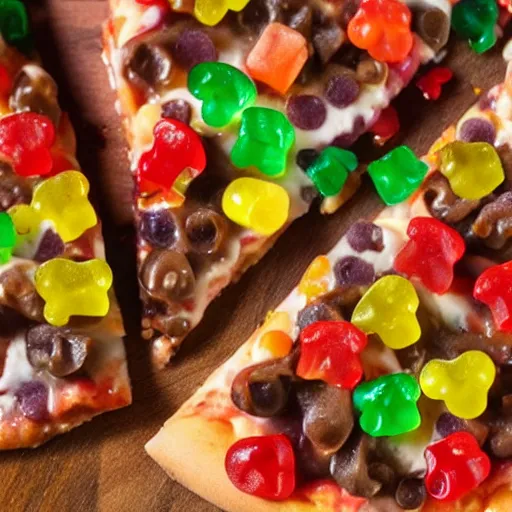 Image similar to pizza with gummy bears as a topping