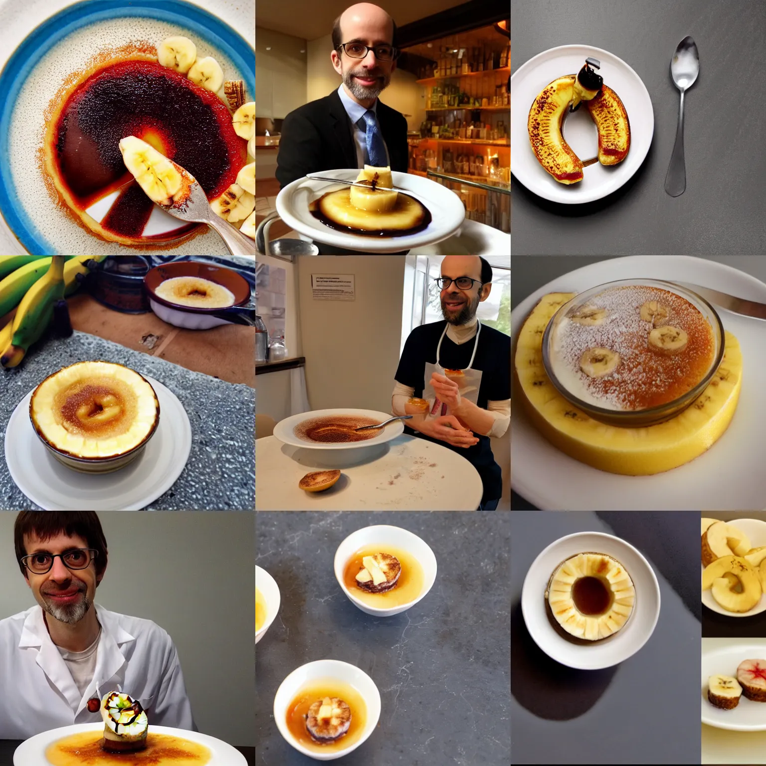 Prompt: dr michael greger endorsing creme brulee with banana slice on top,