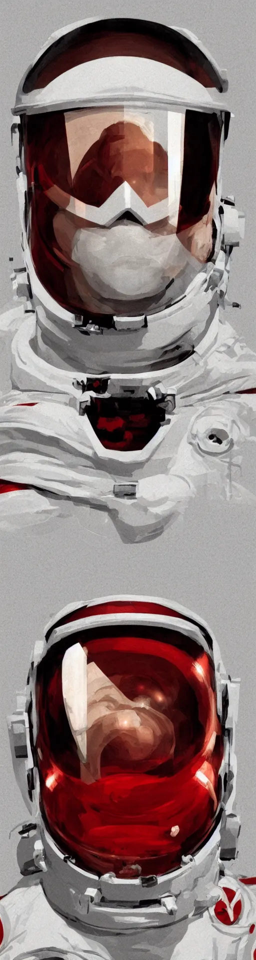 Image similar to a detailed bust of an astronaut art by caravaggio, dynamic lighting, gradient dark red, cream and white color scheme, cinematic, epic composition, hd, digital painting, digital art, concept art, illustration, comic art, stylized, masterpiece, award - winning