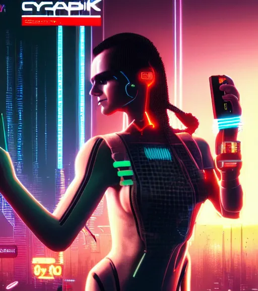 Prompt: cable plugged into cyberdeck, back of head, cyberpunk woman, computer, 1 9 7 9 omni magazine cover, style by vincent di fate, cyberpunk 2 0 7 7, 4 k resolution, unreal engine, daz