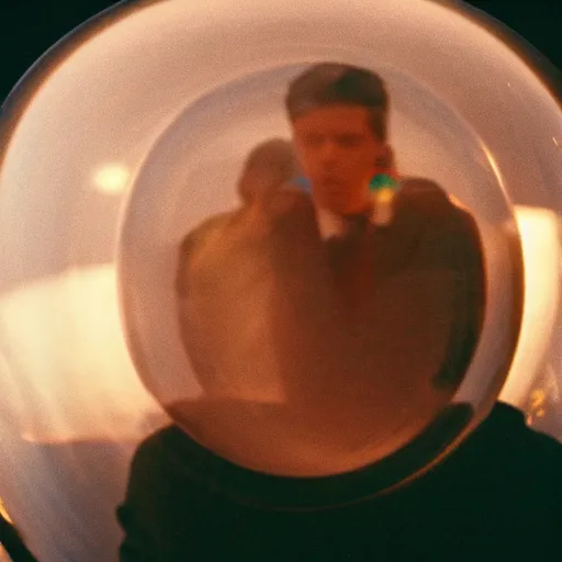 Prompt: movie still of a man inside a bubble, artsy film, beautiful composition, 3 5 mm film