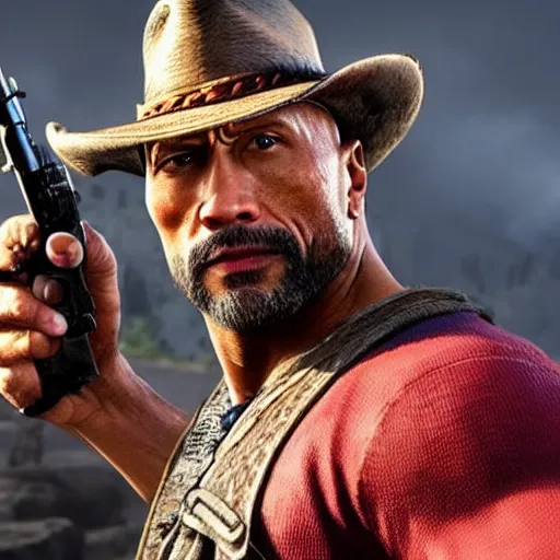 Image similar to Dwayne Johnson in red dead redemption 2 4K detail