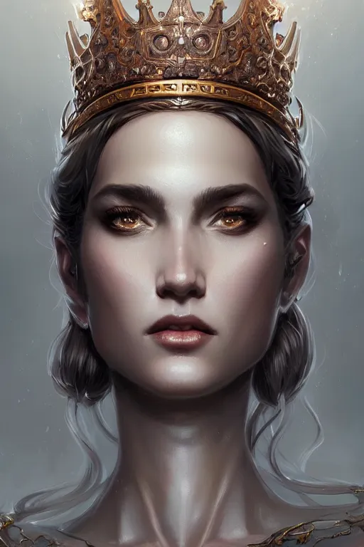 Prompt: highly detailed portrait of an elegant devil, ornate crown, beautiful symmetrical face, glowing skin, digital painting, artstation, concept art, smooth, clear focus, illustration, greg rutkowski, artgerm, global lighting, detailed and fantasy