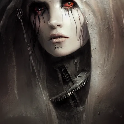 Prompt: kerli koiv as grim reaper, grimdark, darkwave, darksynth, concept headshot art, sharp, digital matte painting, art by luis royo, greg rutkowski, wlop, dramatic lighting, trending on artstation