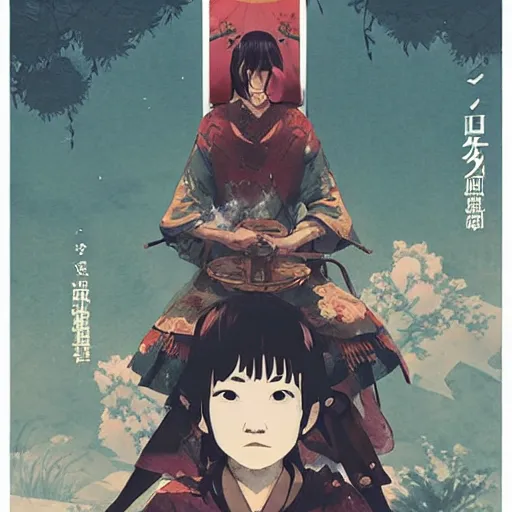Image similar to poster for the film called the once apon a time in japan, 8 k, hd, dustin nguyen, akihiko yoshida, greg tocchini, greg rutkowski, cliff chiang