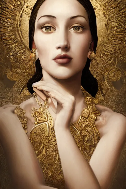 Prompt: An extremely beautiful Art Deco ornate portrait of a young attractive woman with a beautiful bone structure, professionally painted digital art illustration, smooth, sharp focus, atmospheric lighting, highly detailed illustration highlights, golden ratio, extremely detailed winning award masterpiece, 8K post-processing, trending on artstation flawless, prismatic highlights, telephoto, depth of field, cinematic, macro, concept art, wepa digital, elegant, epic, octane render, v-ray, C4D