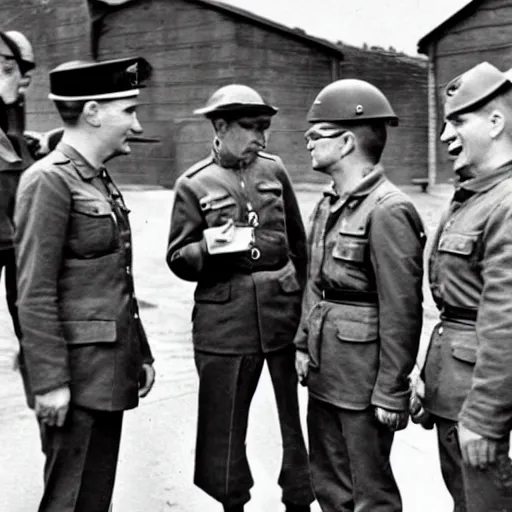 Image similar to dispicable me minions giving tactical advice to generals in world war 2, historical photograph