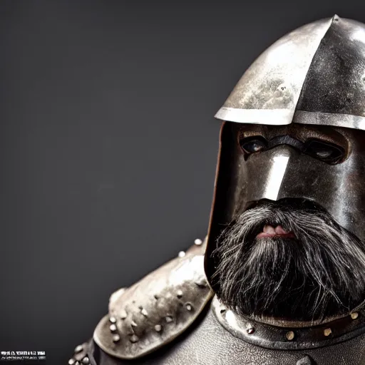 Prompt: photo of a cave man in medieval armour 4 k, ƒ / 8, focal length : 3 6 mm,