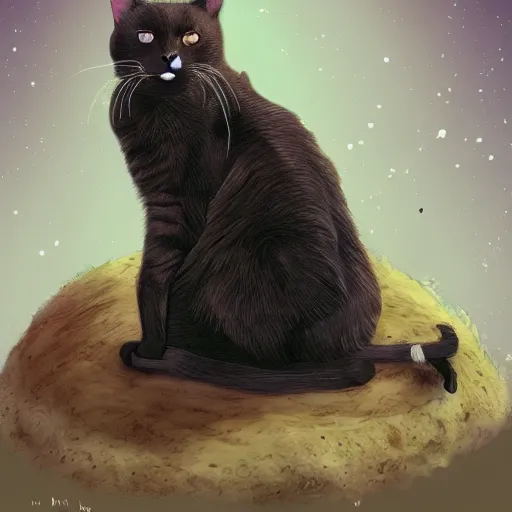 Prompt: a cat sitting on planet earth, illustration, digital art, trending on artstation