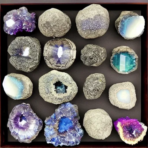 Image similar to open geodes with crystals that reflects a multiverse,