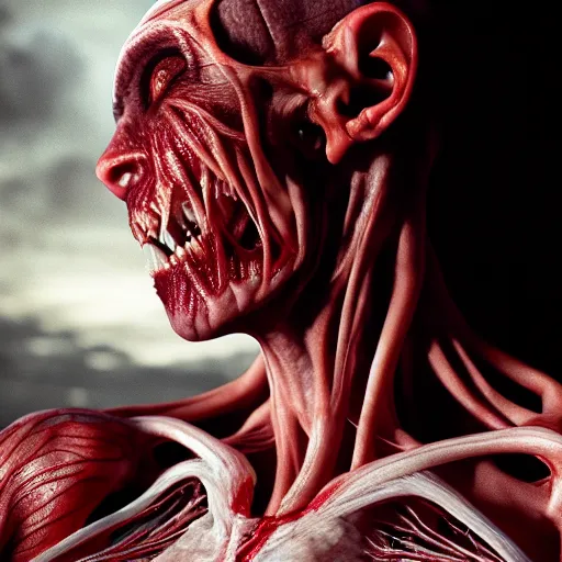Prompt: female vampire monster with translucent skin, visible muscles and veins and arteries and bones and spine and nerves, beautiful detailed intricate insanely detailed octane render, 8K artistic photography, photorealistic, chiaroscuro, by David Cronenberg, Raphael, Caravaggio