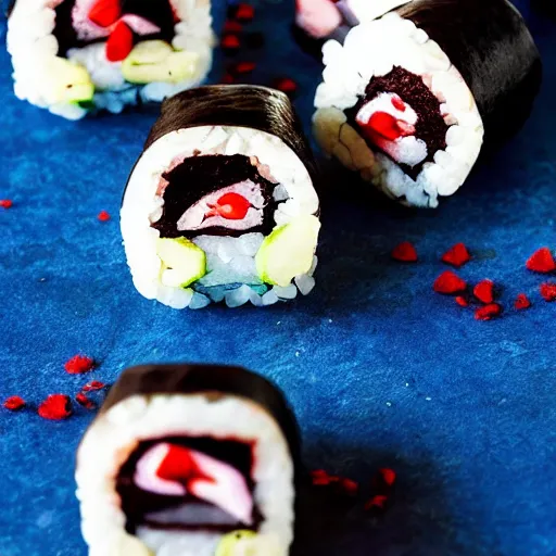 Prompt: cookbook photo of chocolate dessert sushi